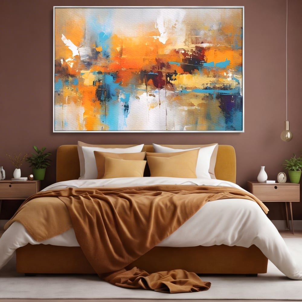Leinwandbilder LuxCanva Premium Leinwandbilder® A1616, Flüstern der Farben, Cafe, Abstrakt, Orange, Blau, Dekorativ, Schlafzimmer, Lebendige Farben