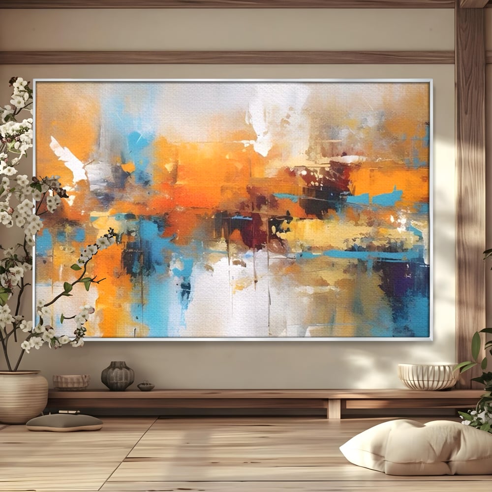 Leinwandbilder LuxCanva Premium Leinwandbilder® A1616, Flüstern der Farben, Cafe, Abstrakt, Orange, Blau, Dekorativ, Schlafzimmer, Lebendige Farben