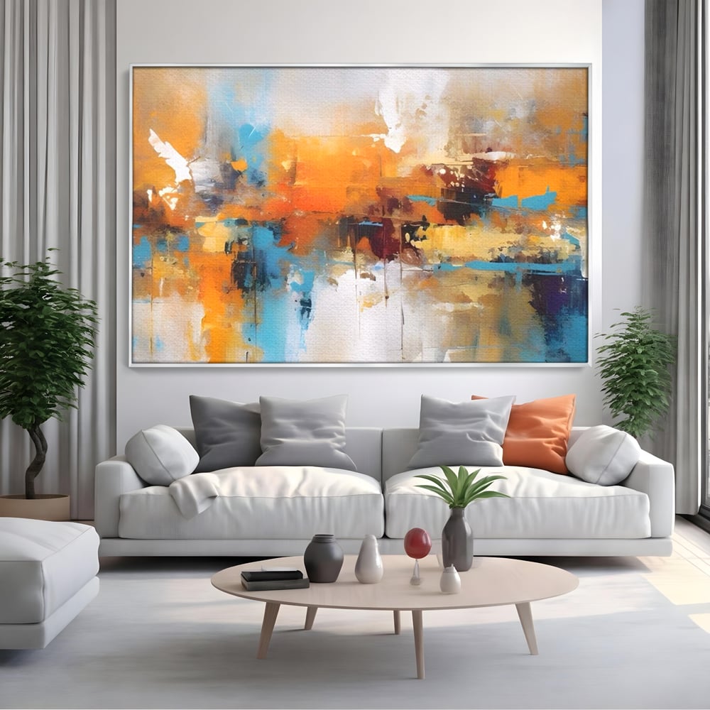 Leinwandbilder LuxCanva Premium Leinwandbilder® A1616, Flüstern der Farben, Cafe, Abstrakt, Orange, Blau, Dekorativ, Schlafzimmer, Lebendige Farben