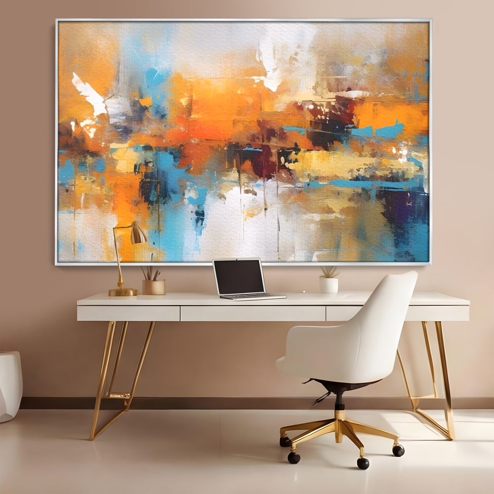 Leinwandbilder LuxCanva Premium Leinwandbilder® A1616, Flüstern der Farben, Cafe, Abstrakt, Orange, Blau, Dekorativ, Schlafzimmer, Lebendige Farben