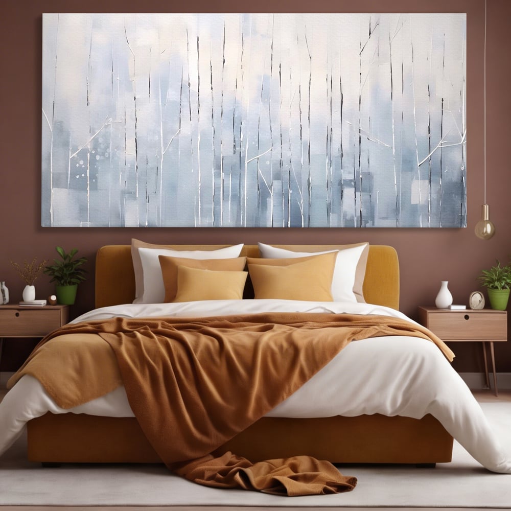 Tablou Canvas Premium LuxCanva® A1617, Vis De Iarna , Room, Copaci, Fulgi De Zapada, Abstract, Decorativ, Dormitor, Culori Vibrante