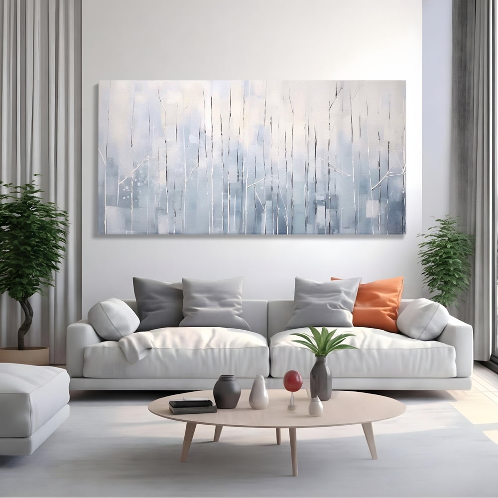 Tablou Canvas Premium LuxCanva® A1617, Vis De Iarna , Room, Copaci, Fulgi De Zapada, Abstract, Decorativ, Dormitor, Culori Vibrante