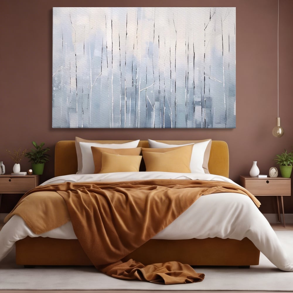Tablou Canvas Premium LuxCanva® A1617, Vis De Iarna , Room, Copaci, Fulgi De Zapada, Abstract, Decorativ, Dormitor, Culori Vibrante