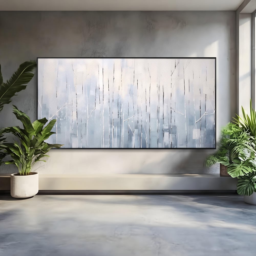 Tablou Canvas Premium LuxCanva® A1617, Vis De Iarna , Room, Copaci, Fulgi De Zapada, Abstract, Decorativ, Dormitor, Culori Vibrante