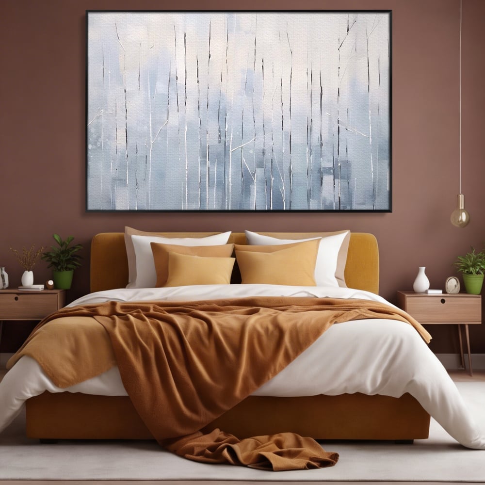 Tablou Canvas Premium LuxCanva® A1617, Vis De Iarna , Room, Copaci, Fulgi De Zapada, Abstract, Decorativ, Dormitor, Culori Vibrante