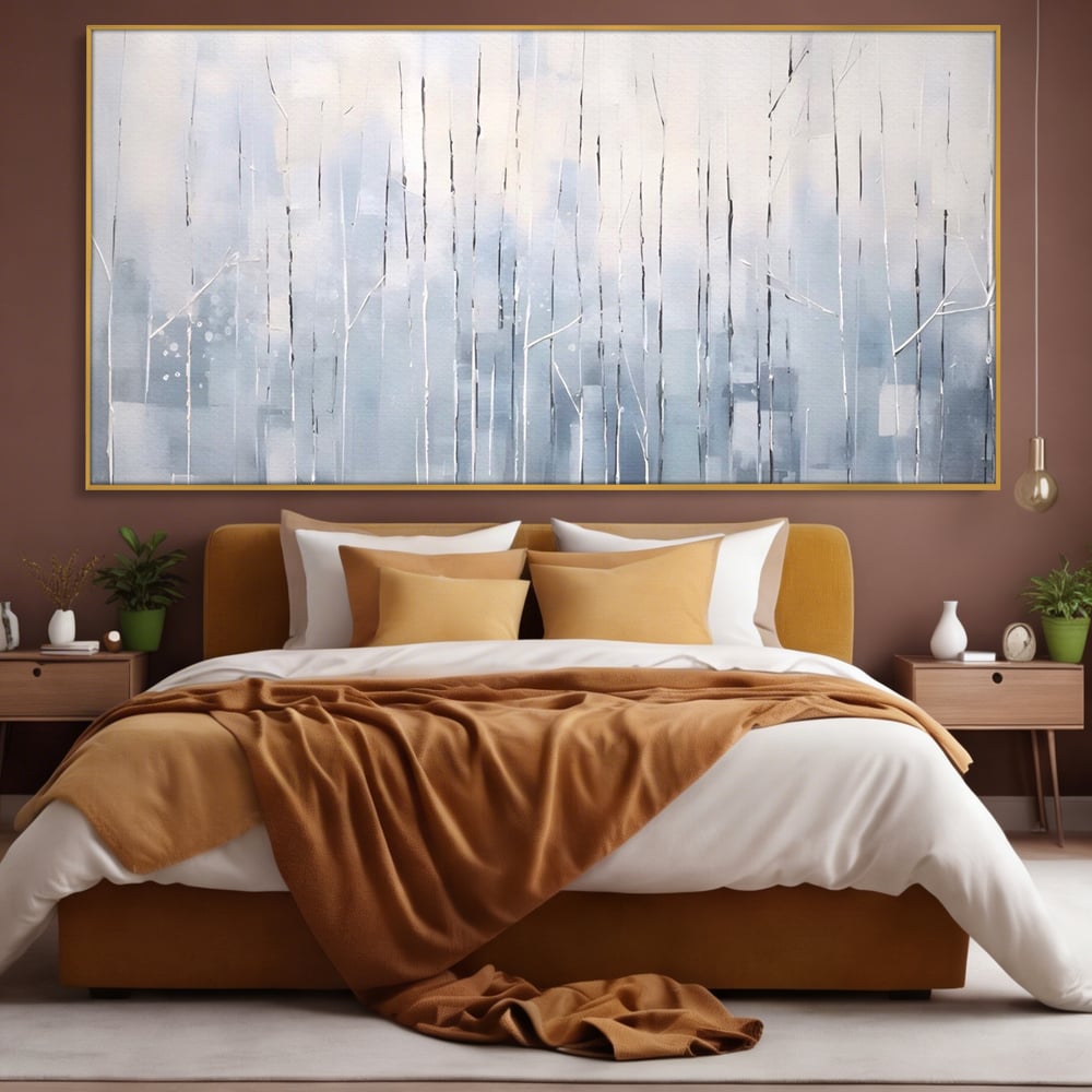 Tablou Canvas Premium LuxCanva® A1617, Vis De Iarna , Room, Copaci, Fulgi De Zapada, Abstract, Decorativ, Dormitor, Culori Vibrante