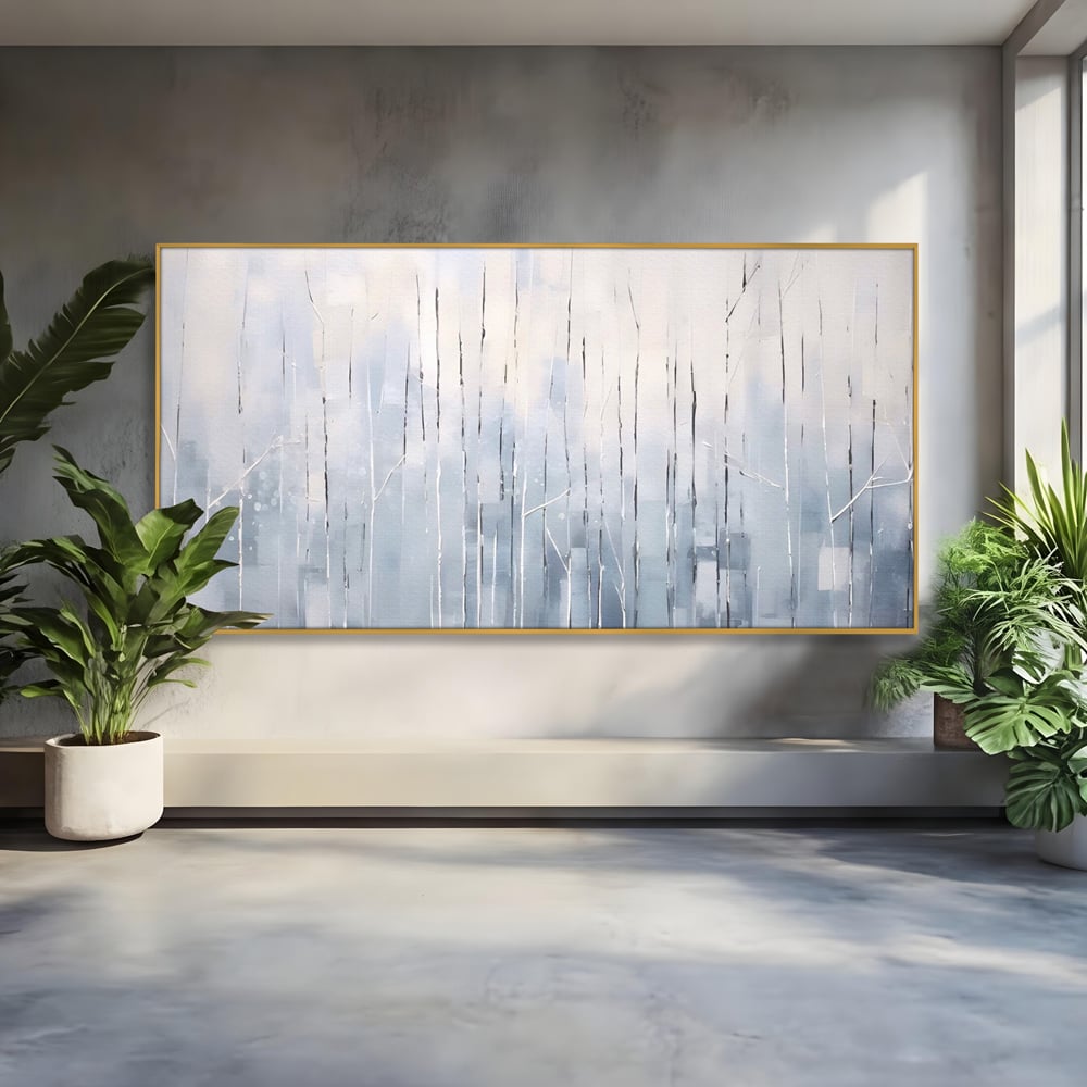 Tablou Canvas Premium LuxCanva® A1617, Vis De Iarna , Room, Copaci, Fulgi De Zapada, Abstract, Decorativ, Dormitor, Culori Vibrante