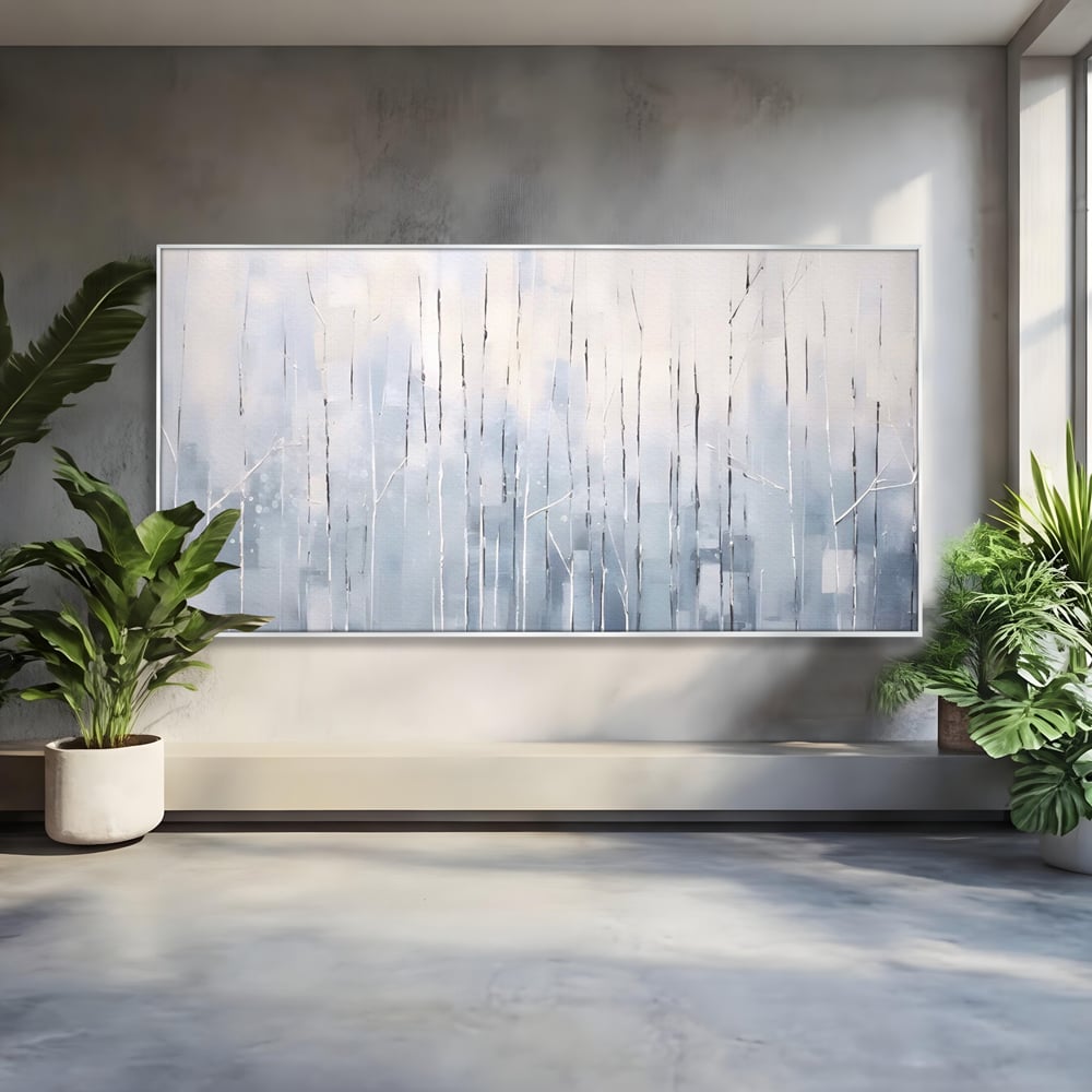 Tablou Canvas Premium LuxCanva® A1617, Vis De Iarna , Room, Copaci, Fulgi De Zapada, Abstract, Decorativ, Dormitor, Culori Vibrante