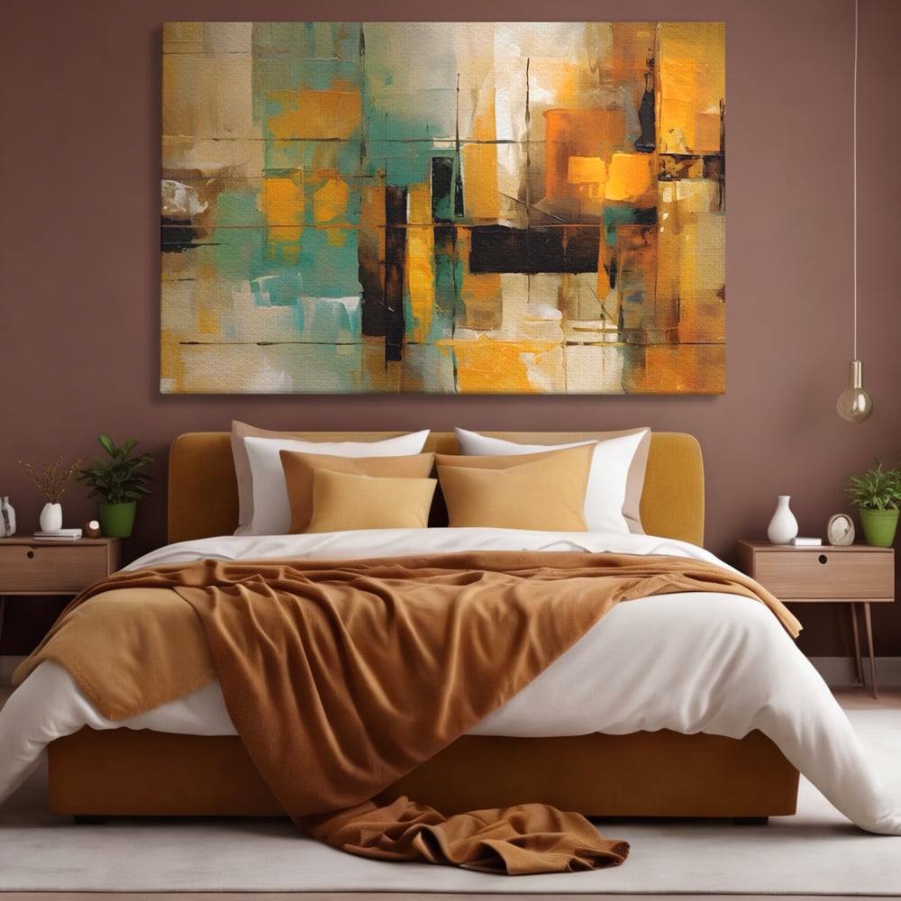 Tablou Canvas Premium LuxCanva® A1618, Ilustrare Abstracta , Room, Portocaliu, Linii, Pensulat, Decorativ, Dormitor, Culori Vibrante