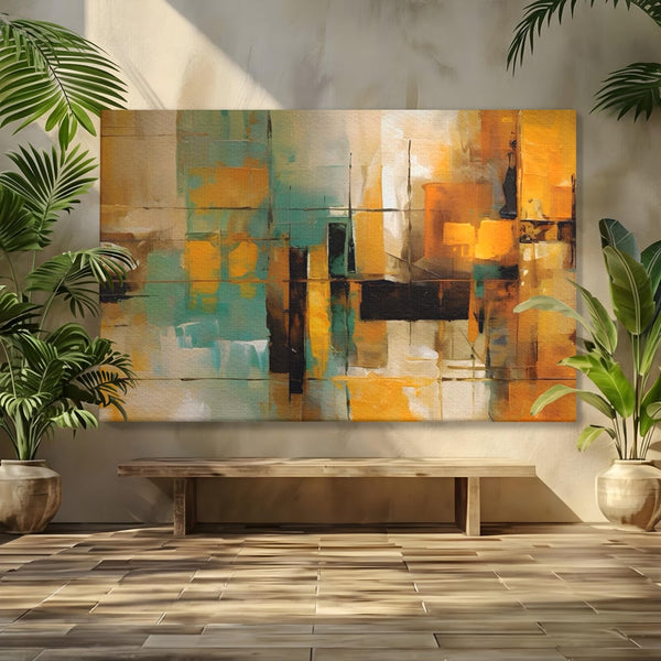 Tablou Canvas Premium LuxCanva® A1618, Ilustrare Abstracta , Room, Portocaliu, Linii, Pensulat, Decorativ, Dormitor, Culori Vibrante