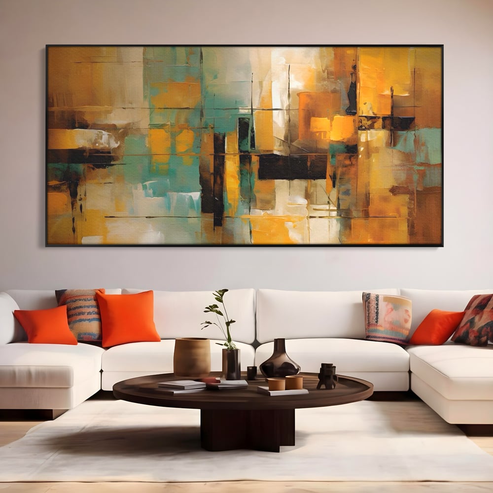 Tablou Canvas Premium LuxCanva® A1618, Ilustrare Abstracta , Room, Portocaliu, Linii, Pensulat, Decorativ, Dormitor, Culori Vibrante
