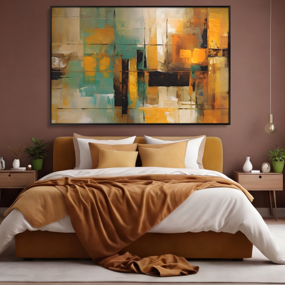Tablou Canvas Premium LuxCanva® A1618, Ilustrare Abstracta , Room, Portocaliu, Linii, Pensulat, Decorativ, Dormitor, Culori Vibrante