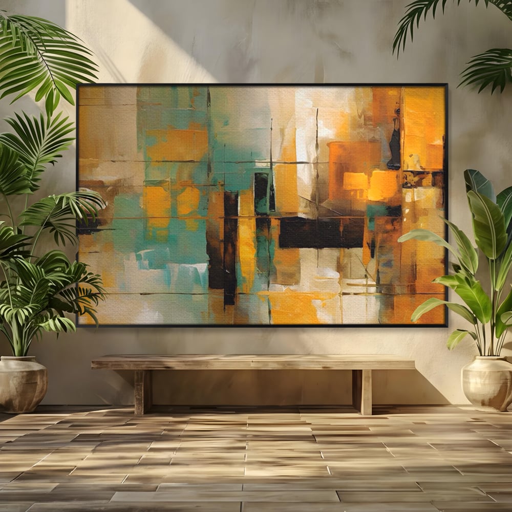 Tablou Canvas Premium LuxCanva® A1618, Ilustrare Abstracta , Room, Portocaliu, Linii, Pensulat, Decorativ, Dormitor, Culori Vibrante