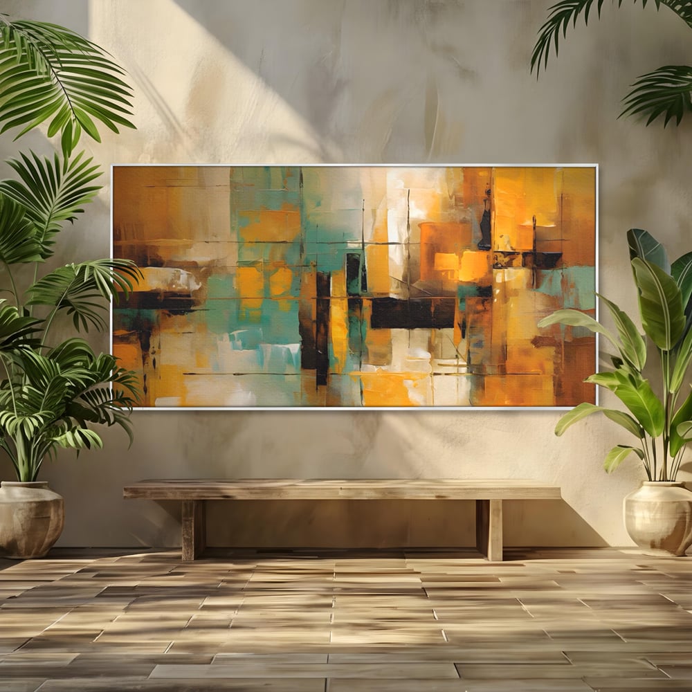 Tablou Canvas Premium LuxCanva® A1618, Ilustrare Abstracta , Room, Portocaliu, Linii, Pensulat, Decorativ, Dormitor, Culori Vibrante