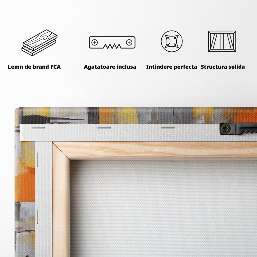 Tablou Canvas Premium LuxCanva® A1619, Orange, Yellow Abstract , Living, Patrate, Colorat, Decorativ, Dormitor, Culori Vibrante