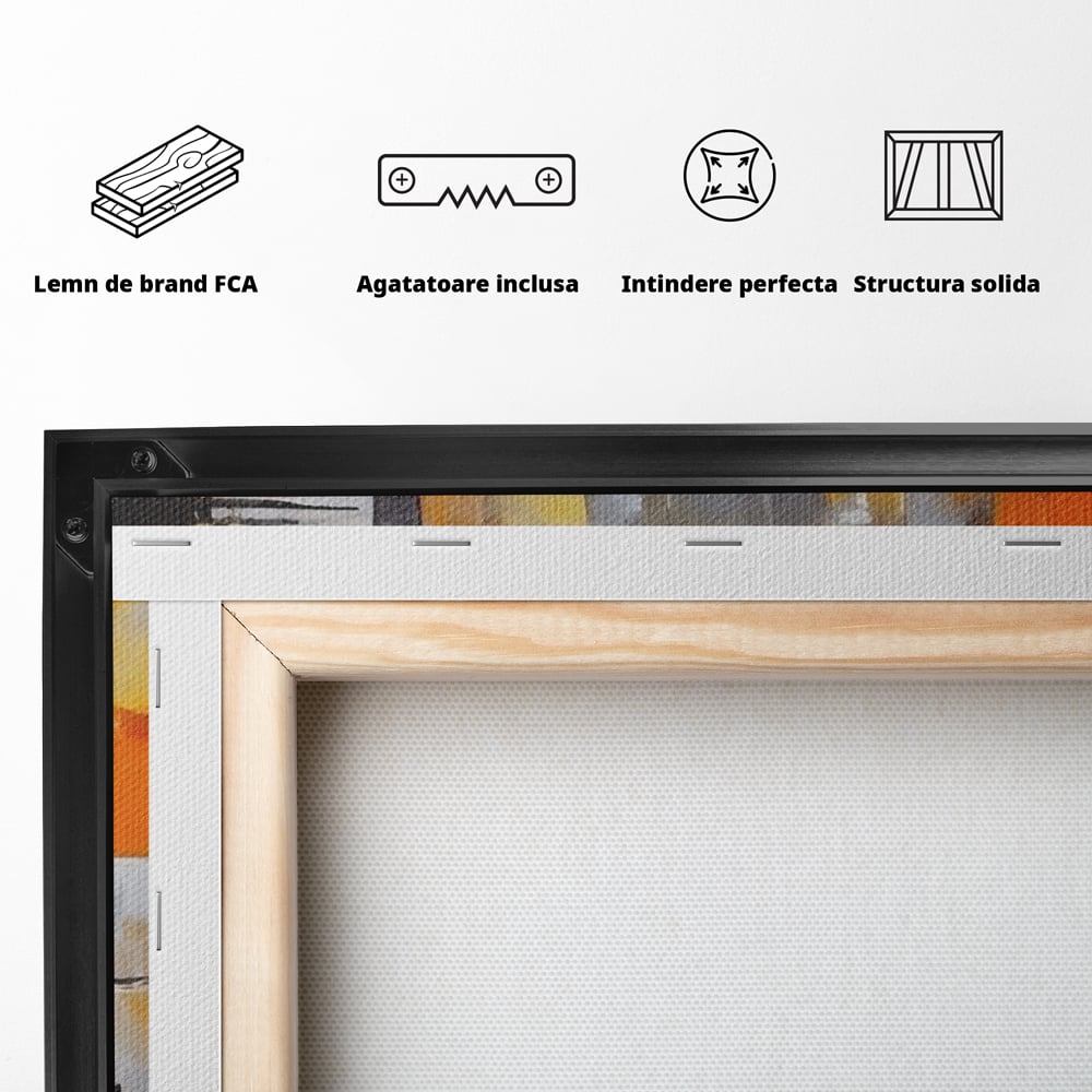 Tablou Canvas Premium LuxCanva® A1619, Orange, Yellow Abstract , Living, Patrate, Colorat, Decorativ, Dormitor, Culori Vibrante