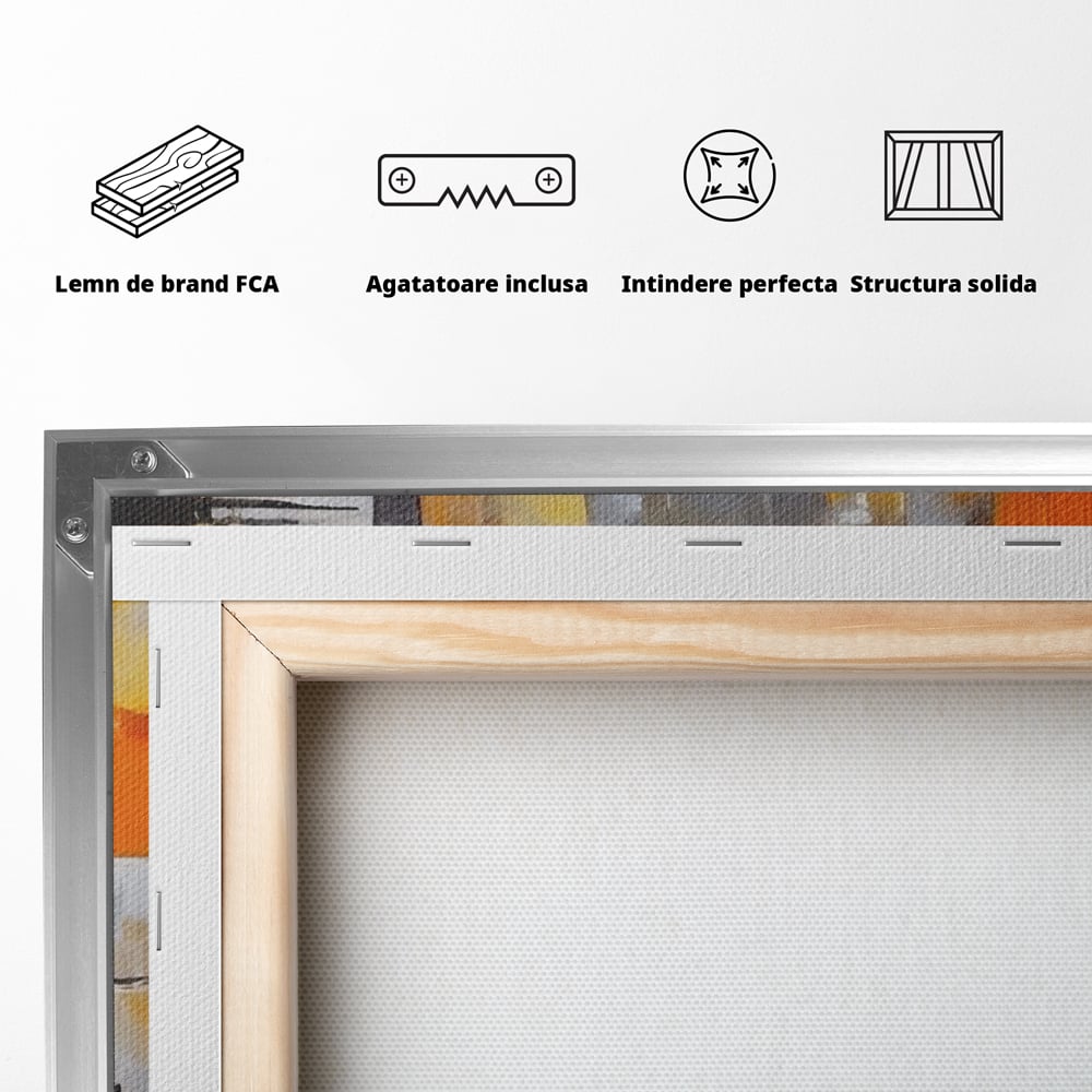Tablou Canvas Premium LuxCanva® A1619, Orange, Yellow Abstract , Living, Patrate, Colorat, Decorativ, Dormitor, Culori Vibrante