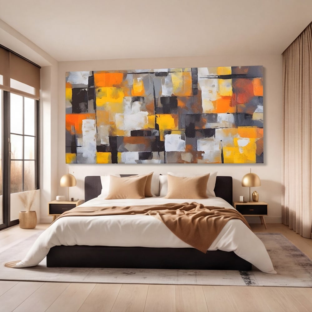 Tablou Canvas Premium LuxCanva® A1619, Orange, Yellow Abstract , Living, Patrate, Colorat, Decorativ, Dormitor, Culori Vibrante