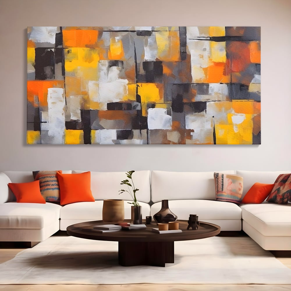 Tablou Canvas Premium LuxCanva® A1619, Orange, Yellow Abstract , Living, Patrate, Colorat, Decorativ, Dormitor, Culori Vibrante