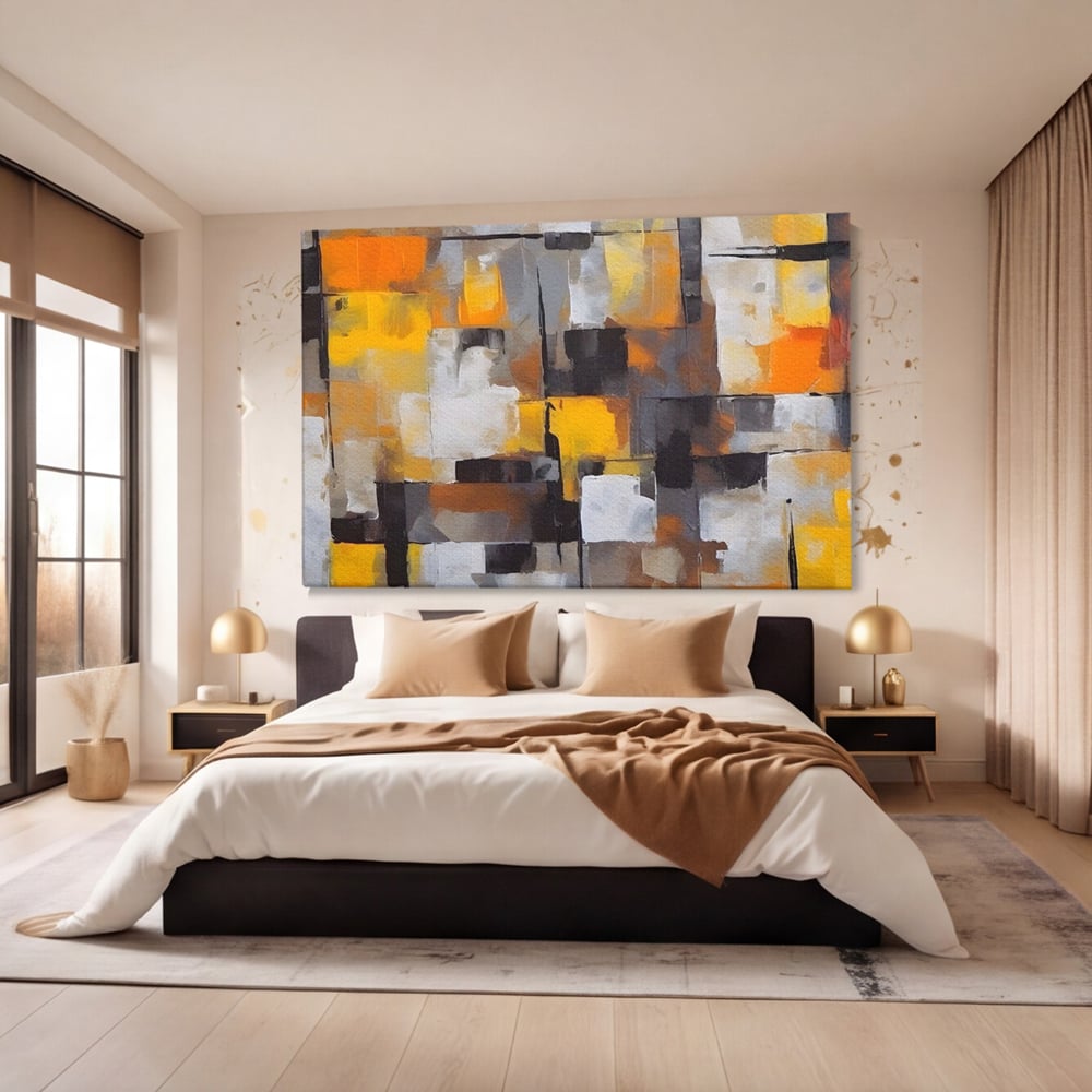 Tablou Canvas Premium LuxCanva® A1619, Orange, Yellow Abstract , Living, Patrate, Colorat, Decorativ, Dormitor, Culori Vibrante