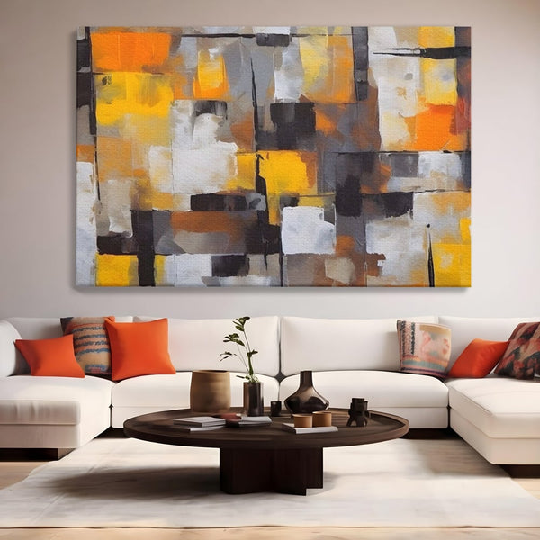 Tablou Canvas Premium LuxCanva® A1619, Orange, Yellow Abstract , Living, Patrate, Colorat, Decorativ, Dormitor, Culori Vibrante