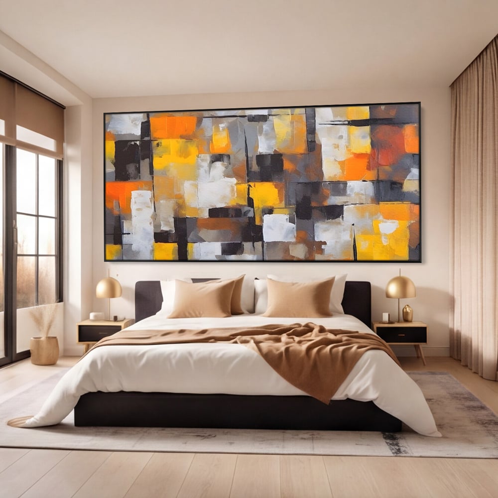 Tablou Canvas Premium LuxCanva® A1619, Orange, Yellow Abstract , Living, Patrate, Colorat, Decorativ, Dormitor, Culori Vibrante