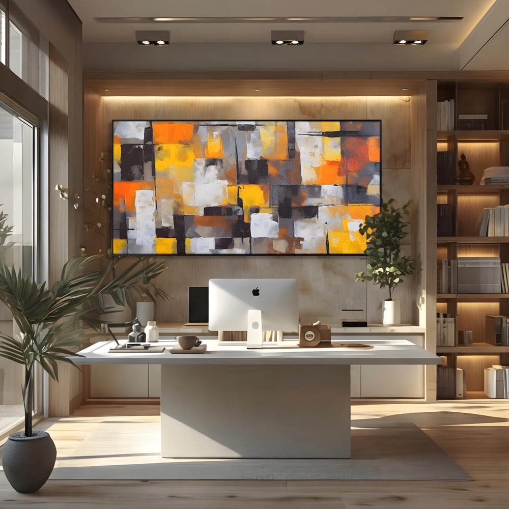 Tablou Canvas Premium LuxCanva® A1619, Orange, Yellow Abstract , Living, Patrate, Colorat, Decorativ, Dormitor, Culori Vibrante