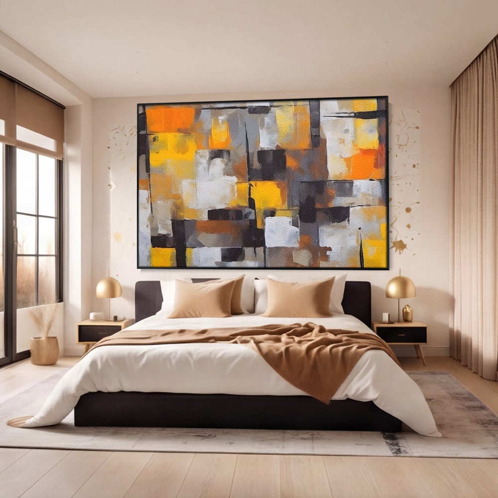 Tablou Canvas Premium LuxCanva® A1619, Orange, Yellow Abstract , Living, Patrate, Colorat, Decorativ, Dormitor, Culori Vibrante
