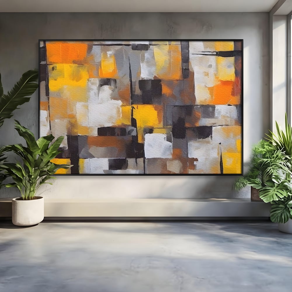 Tablou Canvas Premium LuxCanva® A1619, Orange, Yellow Abstract , Living, Patrate, Colorat, Decorativ, Dormitor, Culori Vibrante