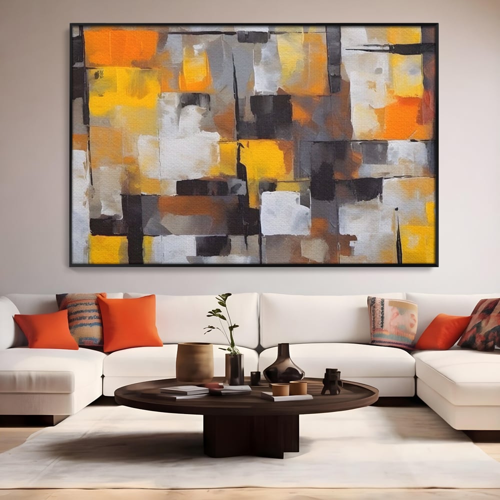 Tablou Canvas Premium LuxCanva® A1619, Orange, Yellow Abstract , Living, Patrate, Colorat, Decorativ, Dormitor, Culori Vibrante