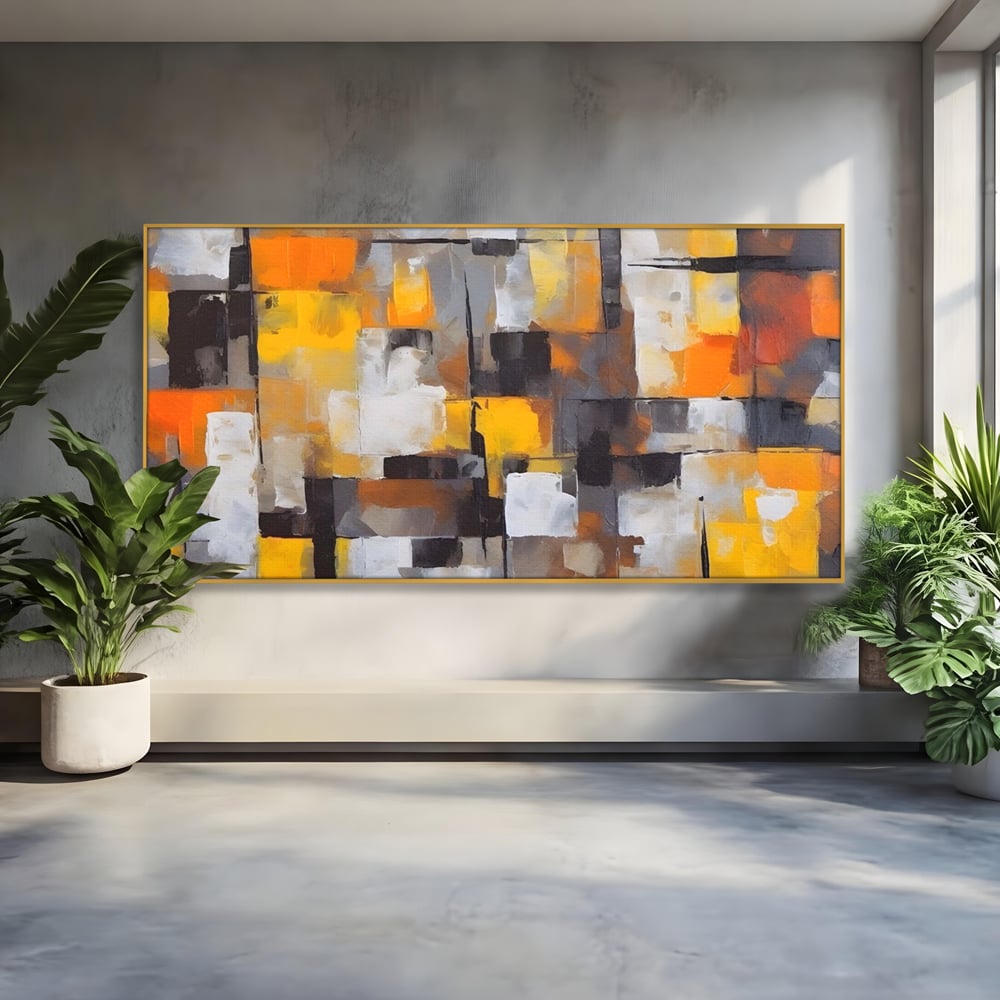 Tablou Canvas Premium LuxCanva® A1619, Orange, Yellow Abstract , Living, Patrate, Colorat, Decorativ, Dormitor, Culori Vibrante