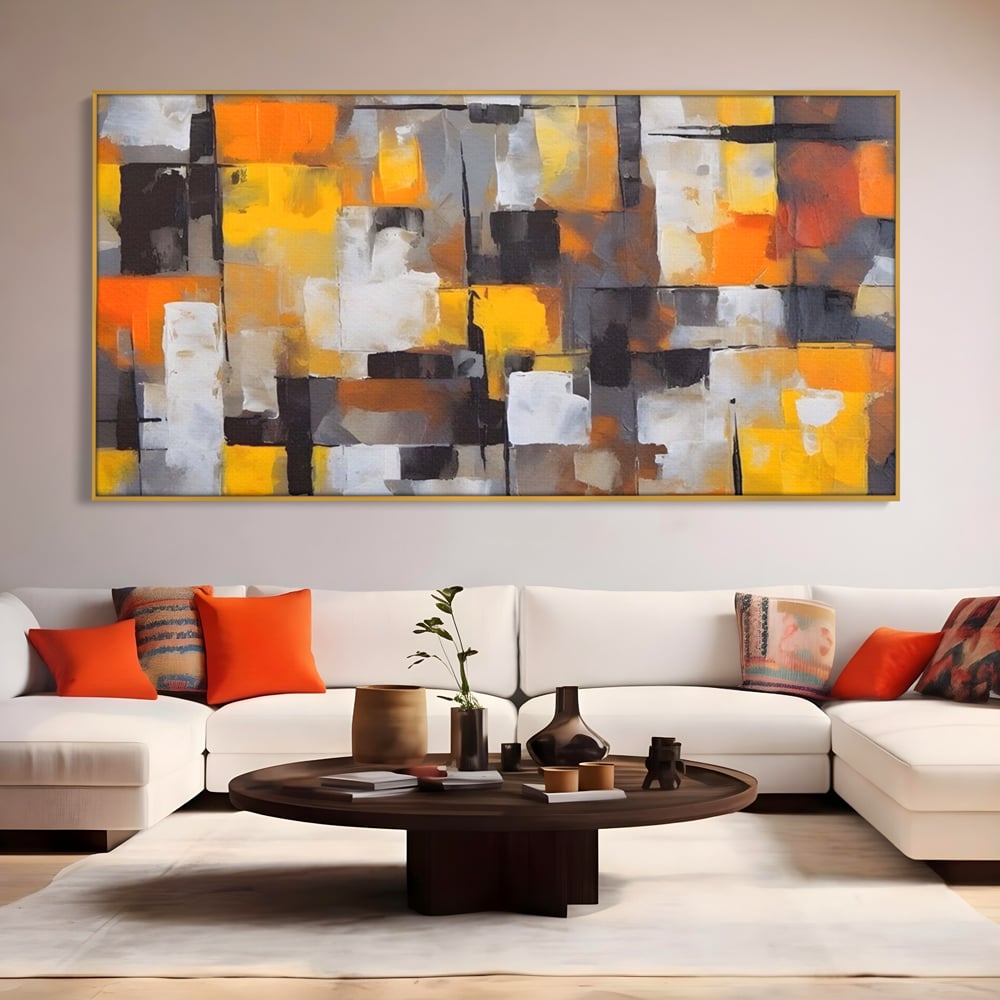 Tablou Canvas Premium LuxCanva® A1619, Orange, Yellow Abstract , Living, Patrate, Colorat, Decorativ, Dormitor, Culori Vibrante