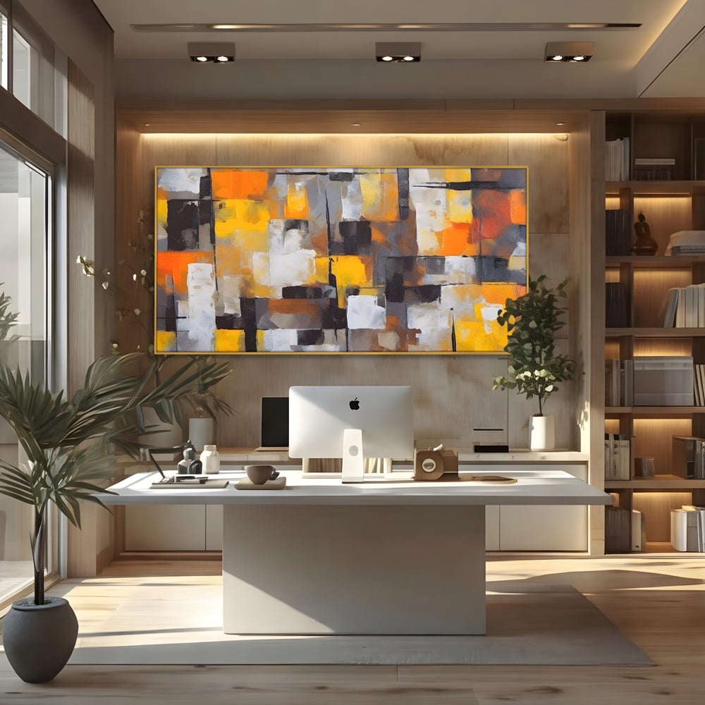 Tablou Canvas Premium LuxCanva® A1619, Orange, Yellow Abstract , Living, Patrate, Colorat, Decorativ, Dormitor, Culori Vibrante