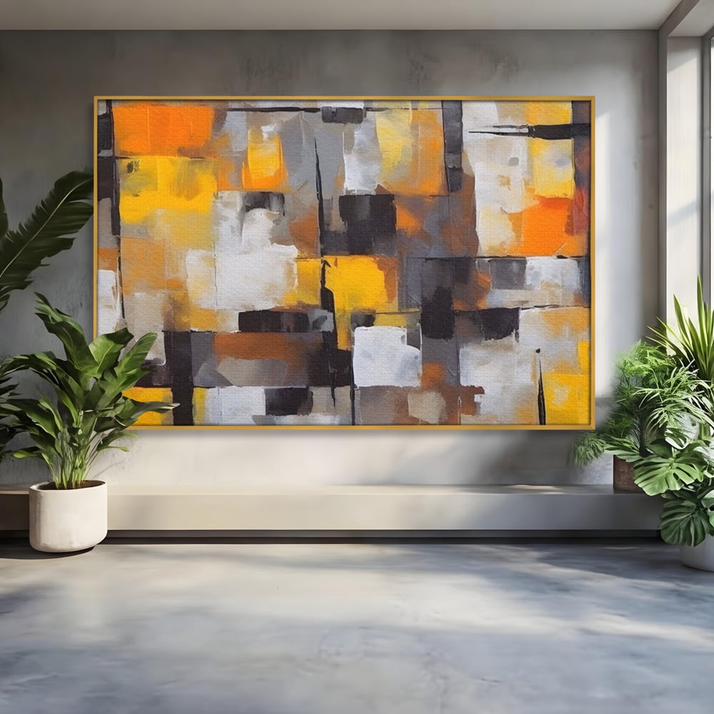 Tablou Canvas Premium LuxCanva® A1619, Orange, Yellow Abstract , Living, Patrate, Colorat, Decorativ, Dormitor, Culori Vibrante