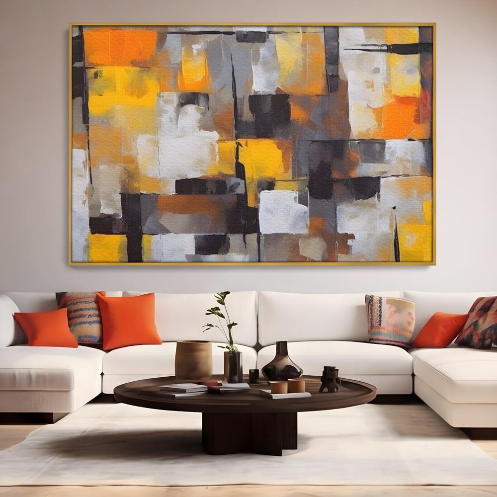 Tablou Canvas Premium LuxCanva® A1619, Orange, Yellow Abstract , Living, Patrate, Colorat, Decorativ, Dormitor, Culori Vibrante
