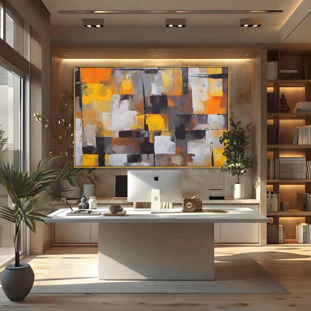 Tablou Canvas Premium LuxCanva® A1619, Orange, Yellow Abstract , Living, Patrate, Colorat, Decorativ, Dormitor, Culori Vibrante