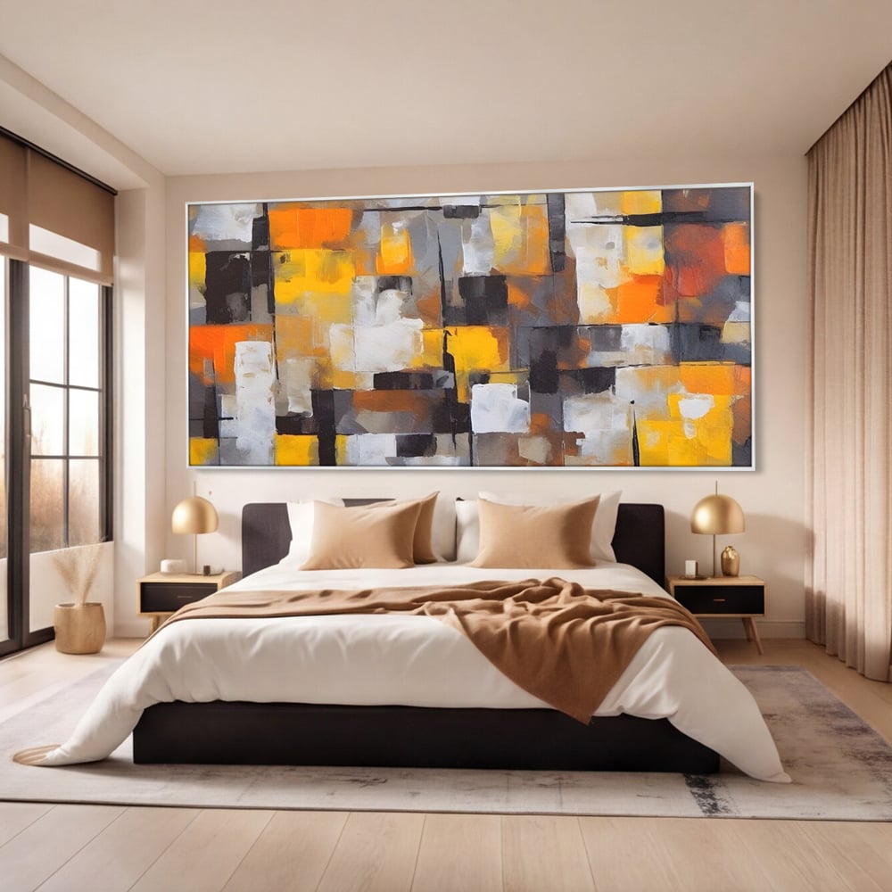 Tablou Canvas Premium LuxCanva® A1619, Orange, Yellow Abstract , Living, Patrate, Colorat, Decorativ, Dormitor, Culori Vibrante