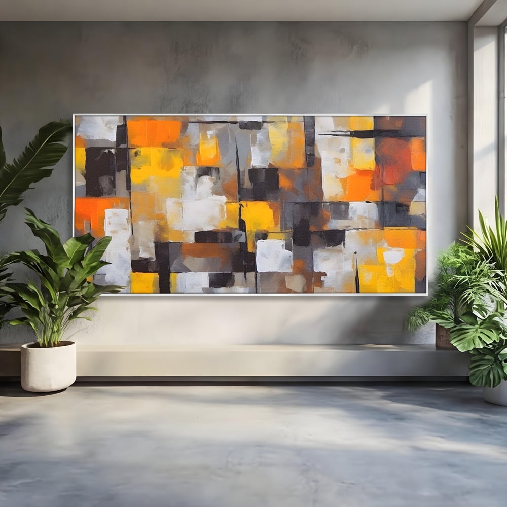 Tablou Canvas Premium LuxCanva® A1619, Orange, Yellow Abstract , Living, Patrate, Colorat, Decorativ, Dormitor, Culori Vibrante