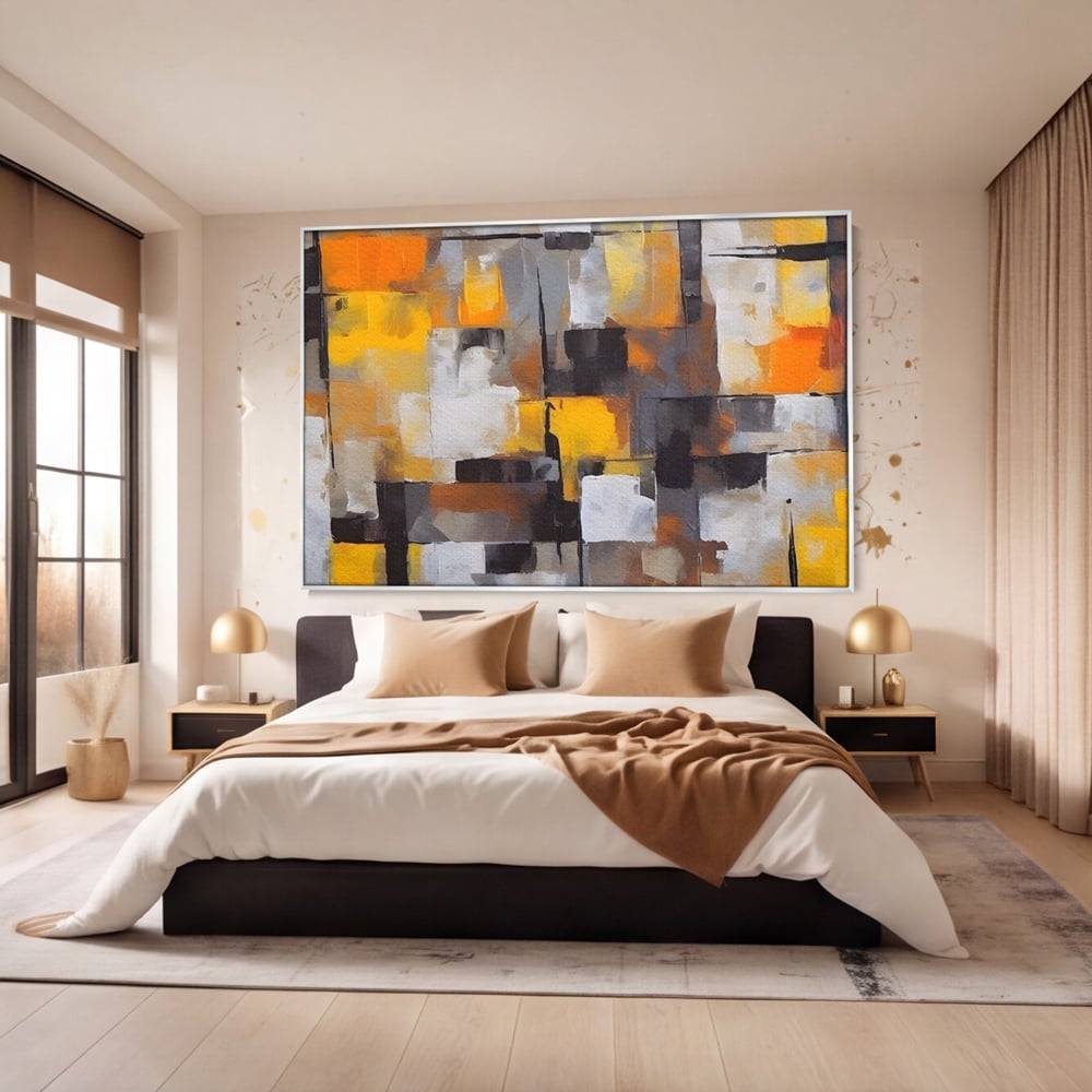 Tablou Canvas Premium LuxCanva® A1619, Orange, Yellow Abstract , Living, Patrate, Colorat, Decorativ, Dormitor, Culori Vibrante