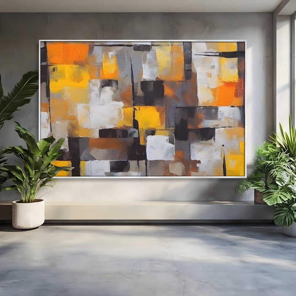 Tablou Canvas Premium LuxCanva® A1619, Orange, Yellow Abstract , Living, Patrate, Colorat, Decorativ, Dormitor, Culori Vibrante