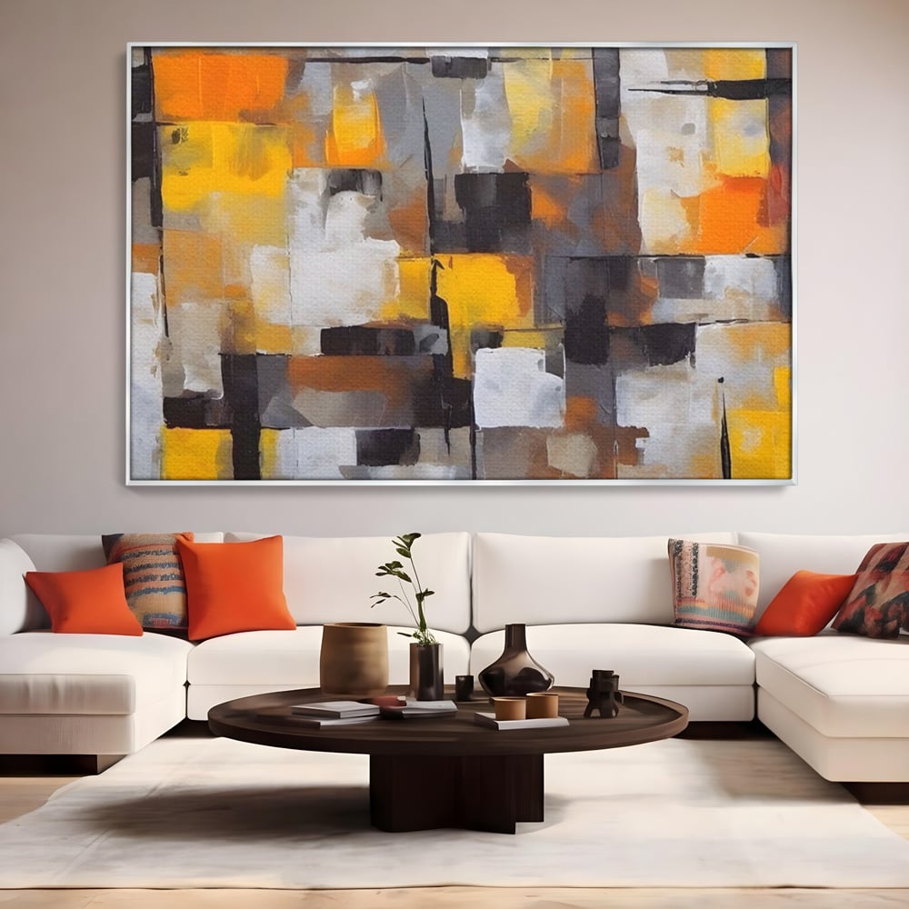 Tablou Canvas Premium LuxCanva® A1619, Orange, Yellow Abstract , Living, Patrate, Colorat, Decorativ, Dormitor, Culori Vibrante