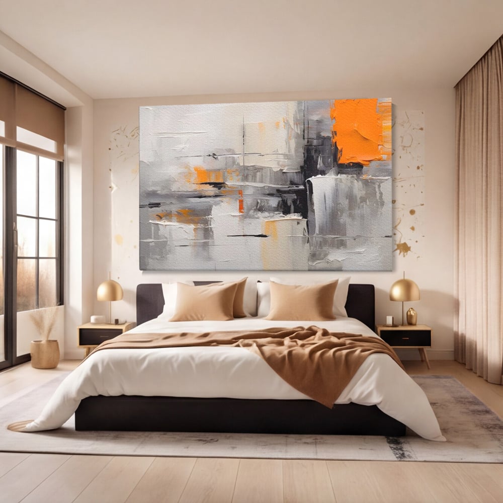 Tablou Canvas Premium LuxCanva® A1620, Color Gray And Orange , Living, Cromatic, Compozitie, Decorativ, Dormitor, Culori Vibrante