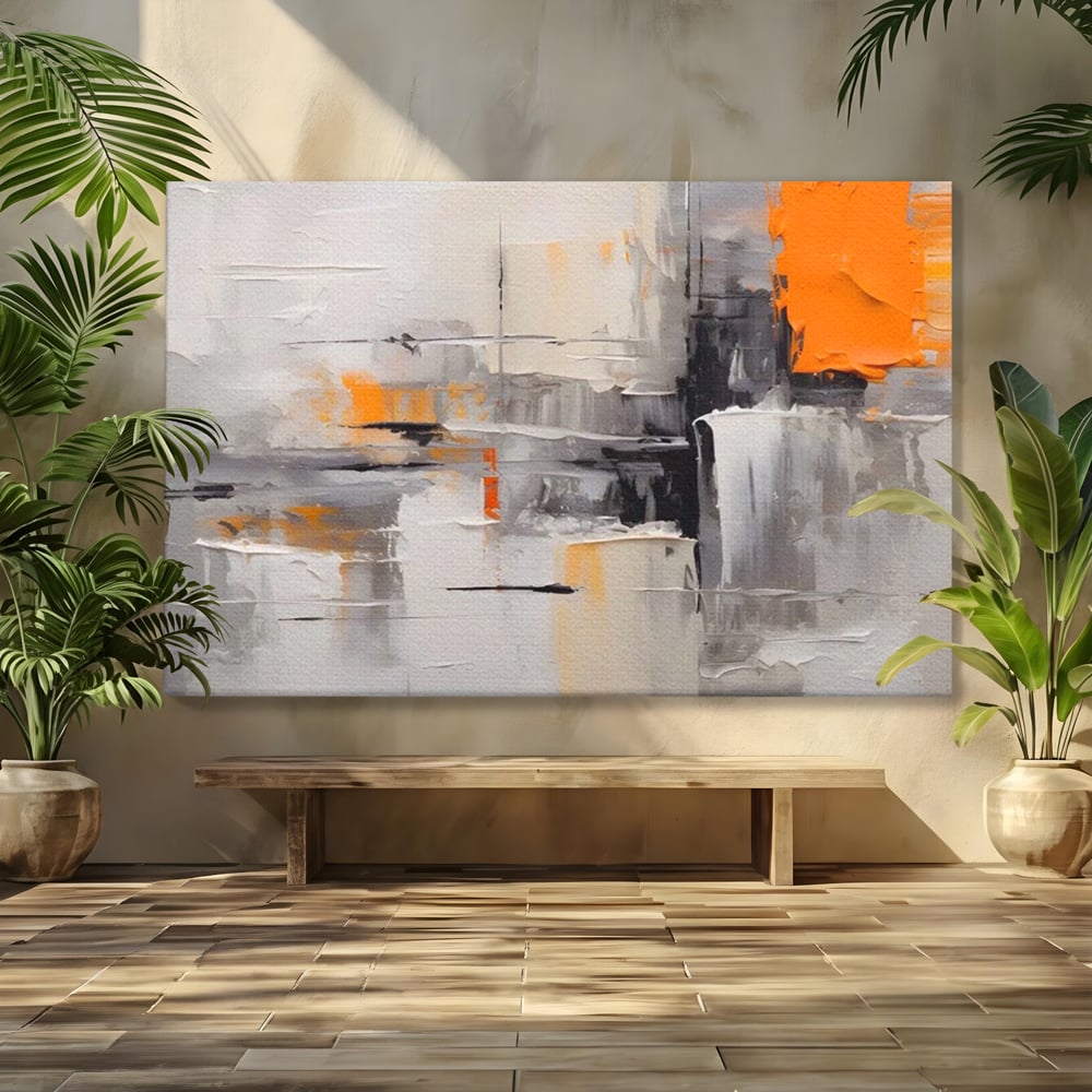 Tablou Canvas Premium LuxCanva® A1620, Color Gray And Orange , Living, Cromatic, Compozitie, Decorativ, Dormitor, Culori Vibrante