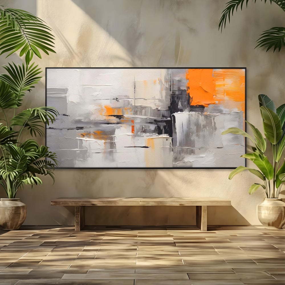 Tablou Canvas Premium LuxCanva® A1620, Color Gray And Orange , Living, Cromatic, Compozitie, Decorativ, Dormitor, Culori Vibrante