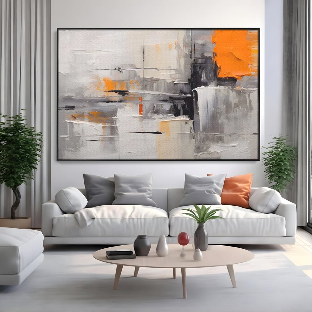 Tablou Canvas Premium LuxCanva® A1620, Color Gray And Orange , Living, Cromatic, Compozitie, Decorativ, Dormitor, Culori Vibrante