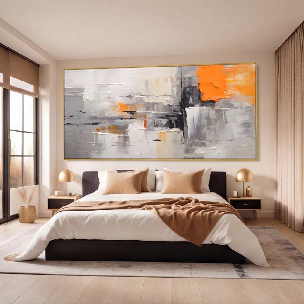Tablou Canvas Premium LuxCanva® A1620, Color Gray And Orange , Living, Cromatic, Compozitie, Decorativ, Dormitor, Culori Vibrante
