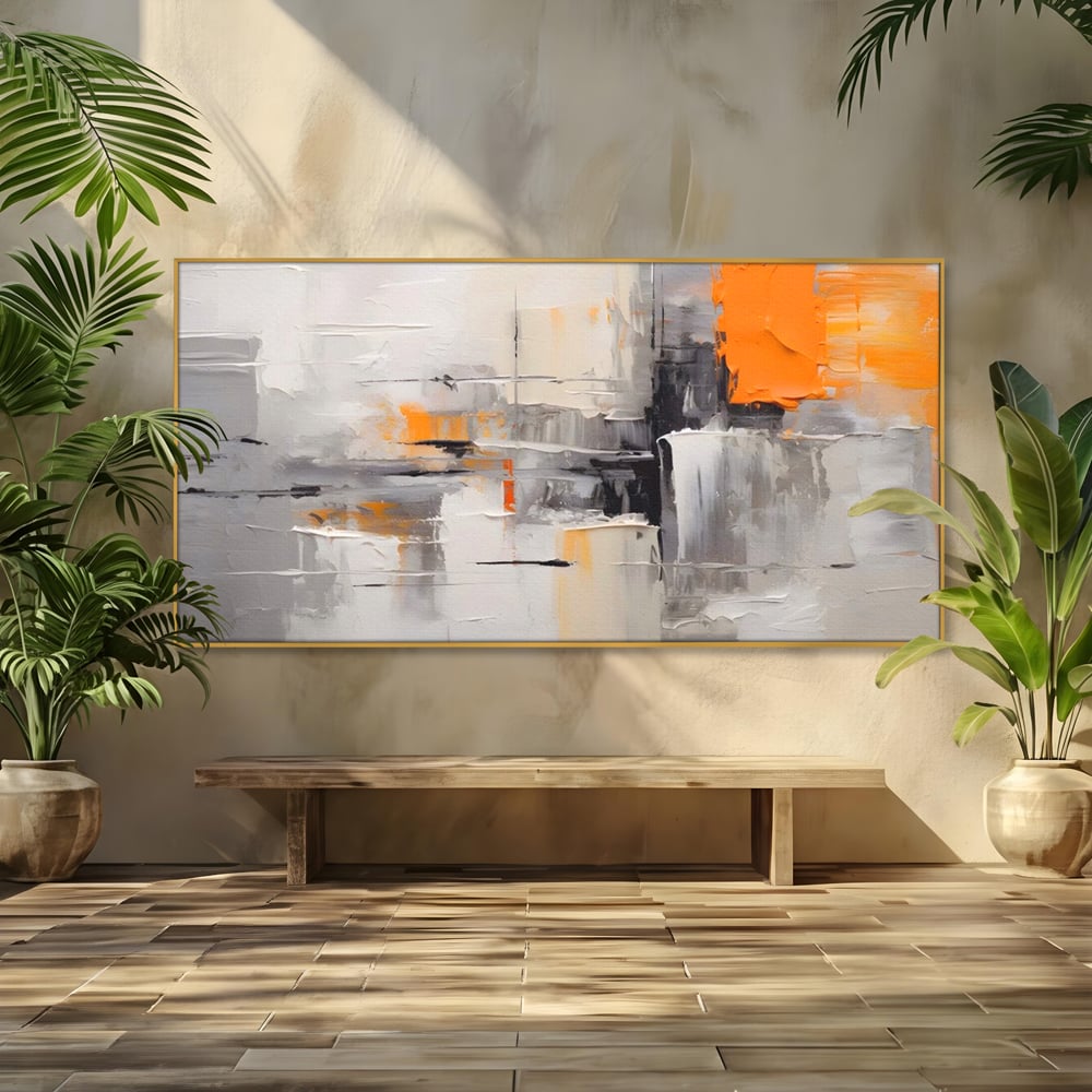Tablou Canvas Premium LuxCanva® A1620, Color Gray And Orange , Living, Cromatic, Compozitie, Decorativ, Dormitor, Culori Vibrante