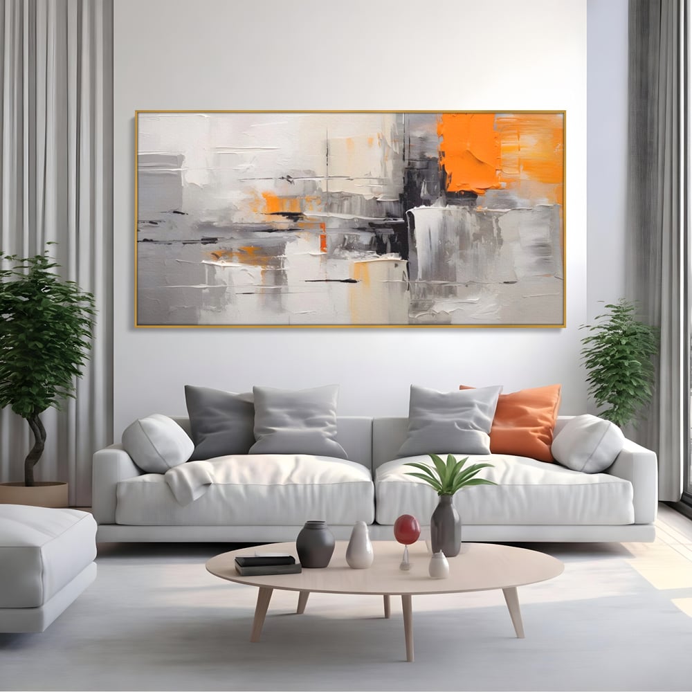 Tablou Canvas Premium LuxCanva® A1620, Color Gray And Orange , Living, Cromatic, Compozitie, Decorativ, Dormitor, Culori Vibrante