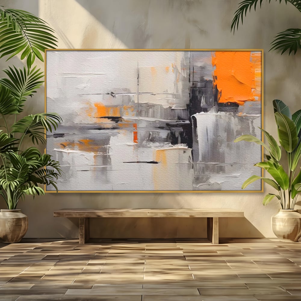 Tablou Canvas Premium LuxCanva® A1620, Color Gray And Orange , Living, Cromatic, Compozitie, Decorativ, Dormitor, Culori Vibrante