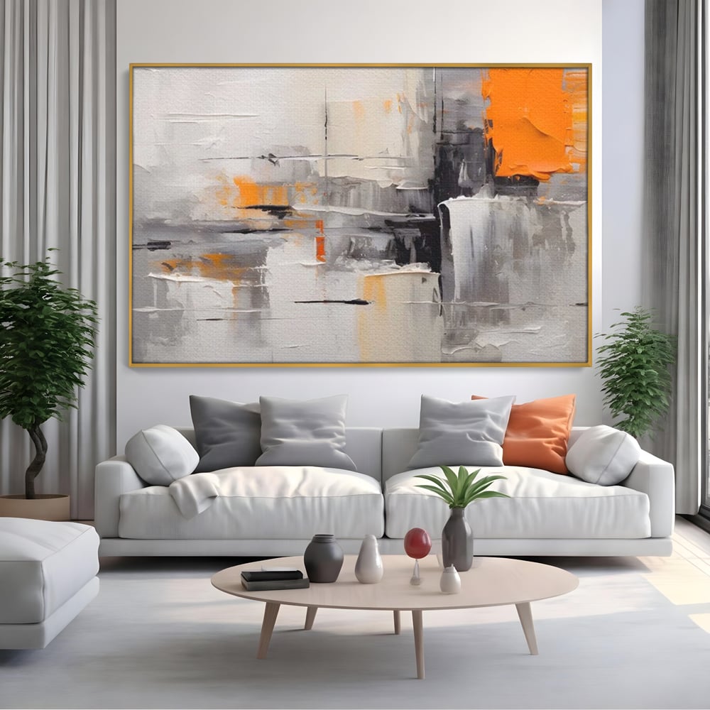 Tablou Canvas Premium LuxCanva® A1620, Color Gray And Orange , Living, Cromatic, Compozitie, Decorativ, Dormitor, Culori Vibrante
